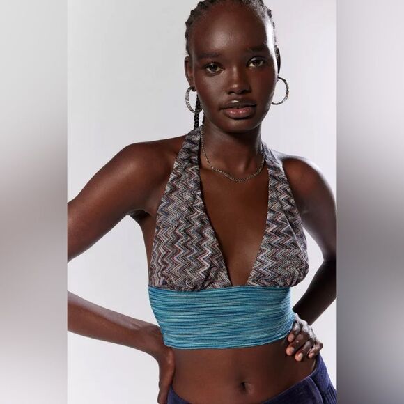 Silence + Noise Jersie Plunge Halter Top size XS nwt - Picture 1 of 7